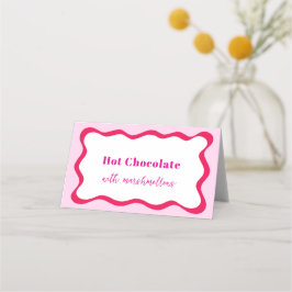 Hot Pink Wavy Border Buffet Label Vrijgezellenfees Plaatskaartje