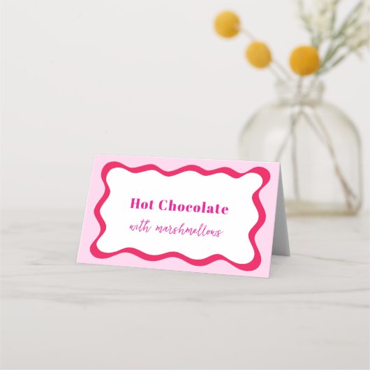 Hot Pink Wavy Border Buffet Label Vrijgezellenfees Plaatskaartje (Voorkant)