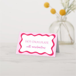 Hot Pink Wavy Border Buffet Label Vrijgezellenfees Plaatskaartje