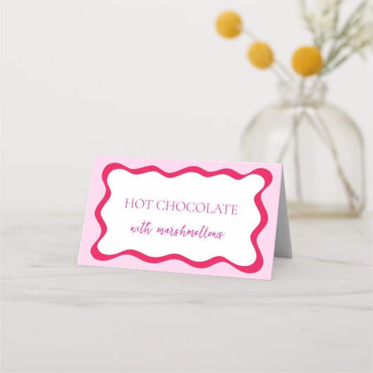 Hot Pink Wavy Border Buffet Label Vrijgezellenfees Plaatskaartje (Voorkant)