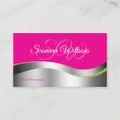 Hot Pink Wavy Silver Decor met Initialen Classy Visitekaartje (Voorkant)
