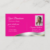 Hot Pink Wavy Silver Decor met Initialen Foto Visitekaartje (Achterkant)