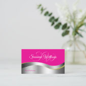 Hot Pink Wavy Silver Decor met Initialen Foto Visitekaartje (Staand voorkant)