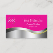 Hot Pink Wavy Silver Decor met Logo en QR-code Visitekaartje (Voorkant)
