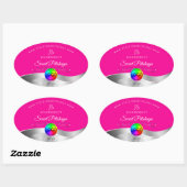 Hot Pink Wavy Silver Logo Monogram Productlabel Ovale Sticker (Vel)