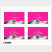 Hot Pink Wavy Silver Logo Monogram Productlabel Rechthoekige Sticker (Vel)