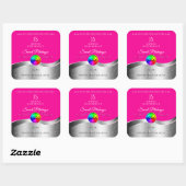 Hot Pink Wavy Silver Logo Monogram Productlabel Vierkante Sticker (Vel)