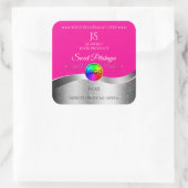 Hot Pink Wavy Silver Logo Monogram Productlabel Vierkante Sticker (Tas)