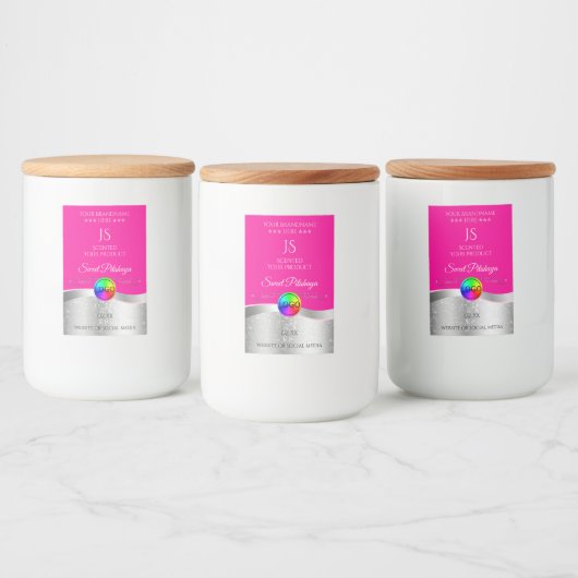 Hot Pink Wavy Silver Logo Monogram Productlabel Voedselcontainer Etiket (Flessen)