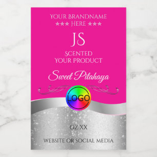 Hot Pink Wavy Silver Logo Monogram Productlabel Voedselcontainer Etiket