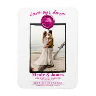 Hot Pink Wax Seal Foto Bruiloft Save the Date Magneet
