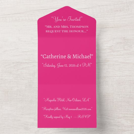 Hot Pink Wedding Uitnodigen | Gedurfde moderne sti All In One Uitnodiging (Binnen)