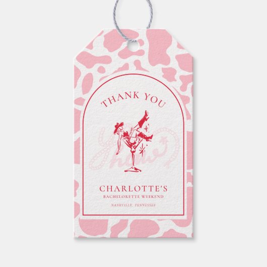 Hot Pink Westerne vrijgezellenfeest Cadeaulabel (Voorkant)