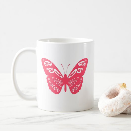 Hot Pink Whimsical Butterfly gepersonaliseerde mok (Met donut)