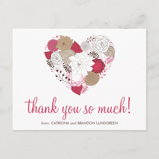 Hot Pink Whimsical Floral Heart Hartelijk dank Bri Briefkaart (Voorkant)