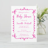 Hot Pink Whimsical Handgeschreven Meisje Baby show Kaart (Staand voorkant)