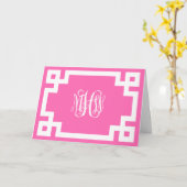Hot Pink Whine Script Monogram Griekse sleutel DIY Kaart (Gele Bloem)