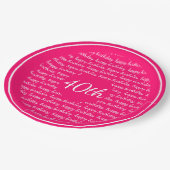 Hot Pink White 40th Happy Birthday Typografie Papieren Bordje (Gekanteld)