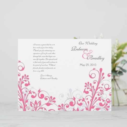 Hot Pink & White Abstract Floral Wedding Programme (Staand voorkant)