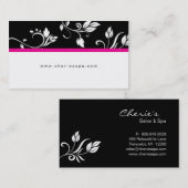 Hot Pink White Black Floral Trendy visitekaartje (Voorkant / Achterkant)