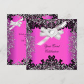  Hot Pink White Black Lace Elegant Party Kaart (Voorkant / Achterkant)