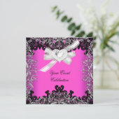  Hot Pink White Black Lace Elegant Party Kaart (Staand voorkant)
