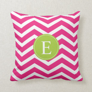Hot Pink White Chevron Green Monogram Kussen