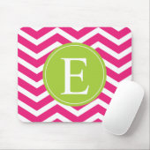 Hot Pink White Chevron Green Monogram Muismat (Met muis)