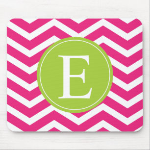 Hot Pink White Chevron Green Monogram Muismat