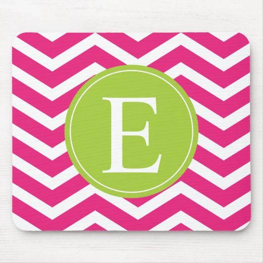 Hot Pink White Chevron Green Monogram Muismat (Voorkant)