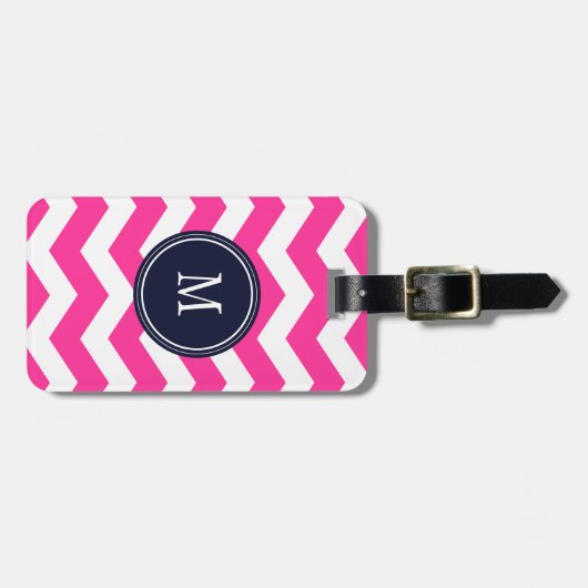 Hot Pink & White Chevron Monogram Bagagelabel (Voorkant horizontaal)