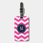 Hot Pink & White Chevron Monogram Bagagelabel (Voorkant verticaal)