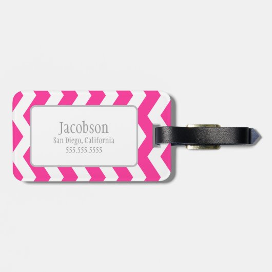 Hot Pink & White Chevron Monogram Bagagelabel (Achterkant horizontaal)
