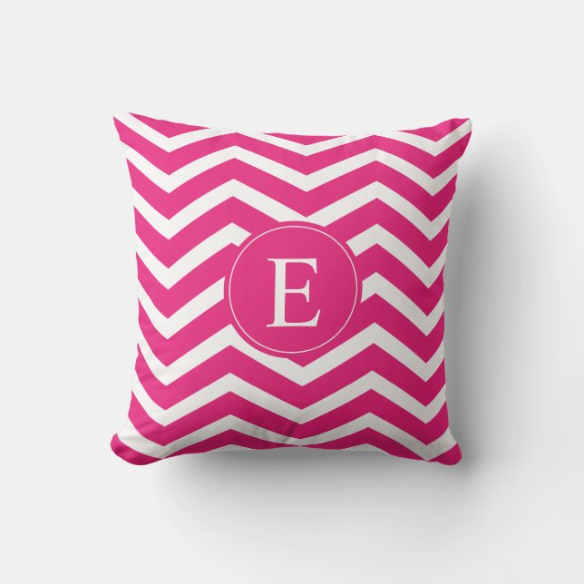 Hot Pink White Chevron Monogram Kussen (Voorkant)
