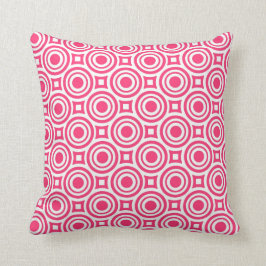 Hot Pink & White Circle Squares Design Decorative Kussen
