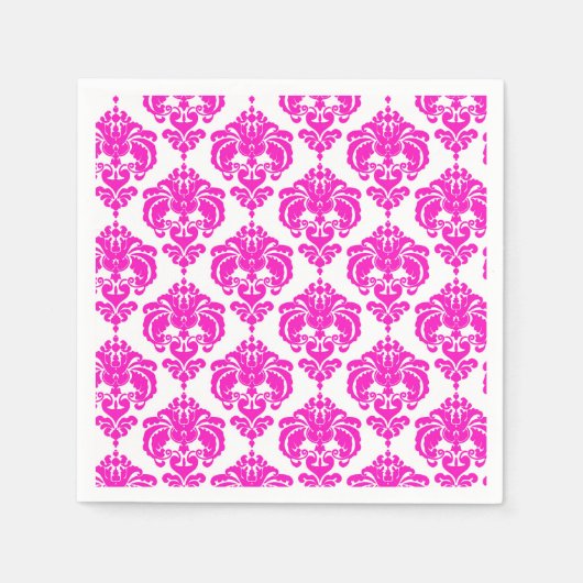 Hot Pink & White Damask Chic Elegant Party Servet (Voorkant)