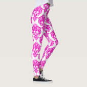 Hot Pink White Damask Chic Modern Elegant Patroon Leggings (Rechts)