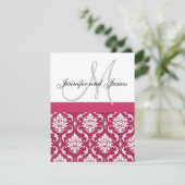 Hot Pink White Damask Monogram Weddenschap Kaart (Staand voorkant)