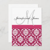 Hot Pink White Damask Monogram Weddenschap Kaart (Voorkant / Achterkant)