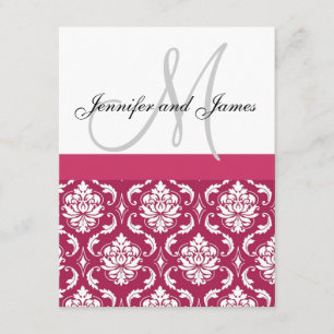 Hot Pink White Damask Monogram Weddenschap Kaart