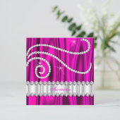 Hot Pink White Diamonds Silver Birthday Party Kaart (Staand voorkant)