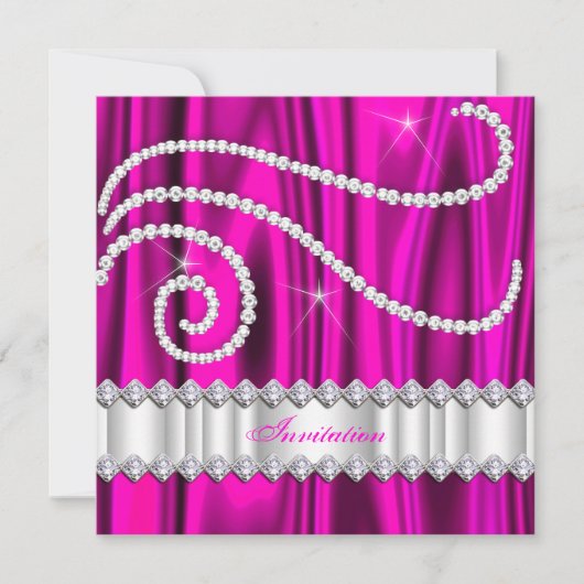 Hot Pink White Diamonds Silver Birthday Party Kaart (Voorkant)