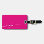 Hot Pink White elegant Glam Signature Style Name Bagagelabel (Voorkant horizontaal)