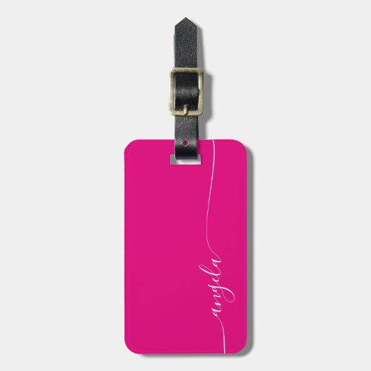 Hot Pink White elegant Glam Signature Style Name Bagagelabel (Voorkant verticaal)