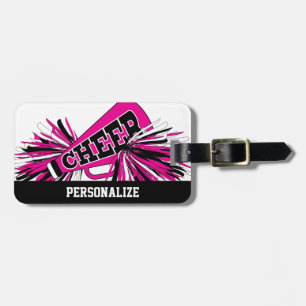 Hot Pink, White en Black Cheerleader Megaphone Bagagelabel