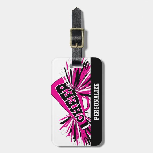 Hot Pink, White en Black Cheerleader Megaphone Bagagelabel (Voorkant verticaal)