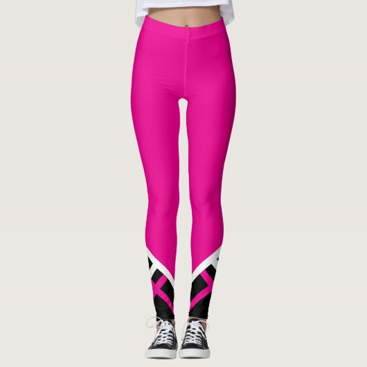 Hot Pink, White en Black Cheerleader Megaphone Leggings (Voorkant)