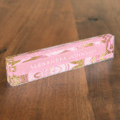 Hot Pink, White en Gold Foil Moderne marmer Naambordje (Zijkant)