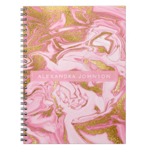 Hot Pink, White en Gold Foil Moderne marmer Notitieboek