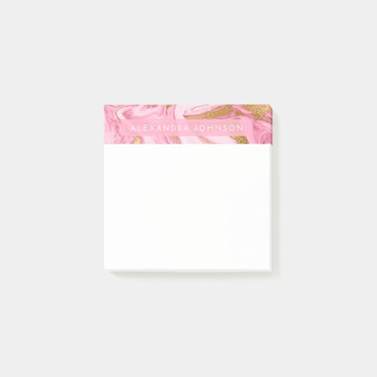 Hot Pink, White en Gold Foil Moderne marmer Post-it® Notes (Voorkant)